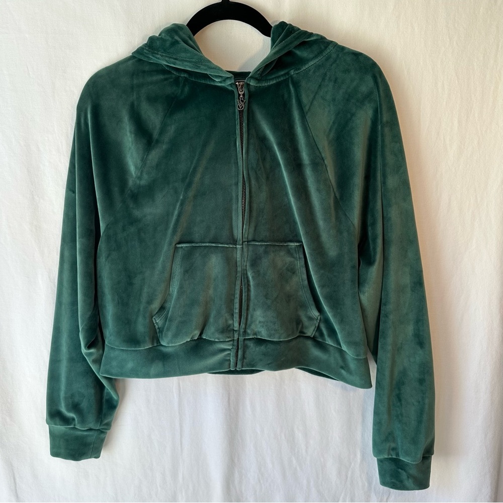 Victoria’s Secret Velour Embroidered VS Women’s Zip Up Jacket Size S Green PINK